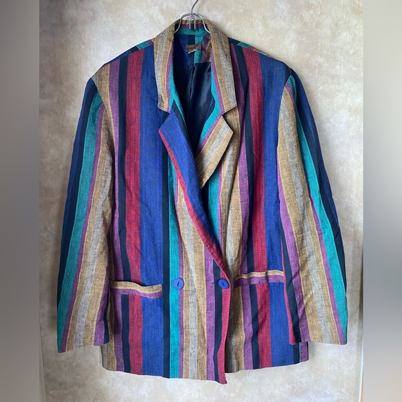 Pellini Jackets & Blazers - Pellini Funky Oversized Linen Cotton Blend Vertical Multicolor Striped Blazer 10